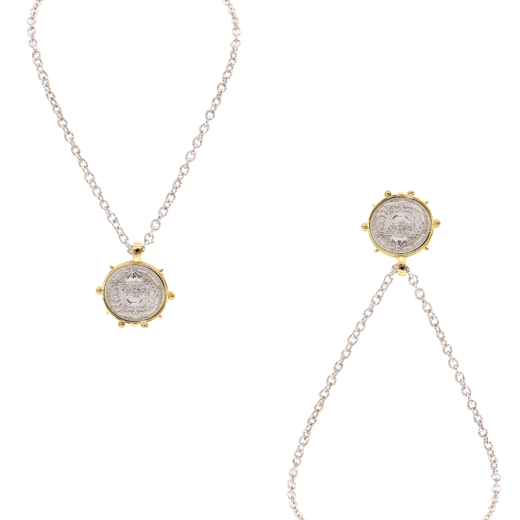 Silver Ruth Necklace with Gold Victoria Crest Charm