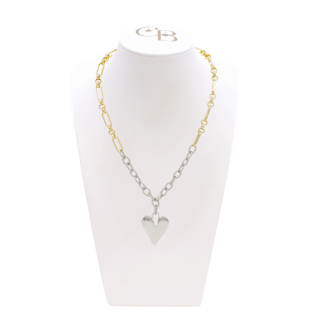 Gold Anna and Silver Ruth Necklace with Silver Statement Heart Charm