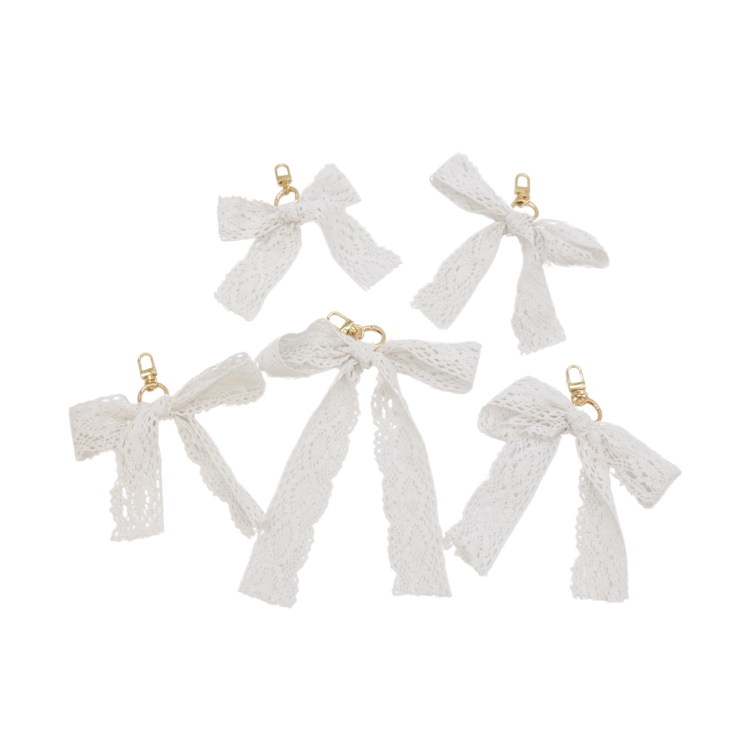 Front View of the Lace Bow Purse Charm | White 