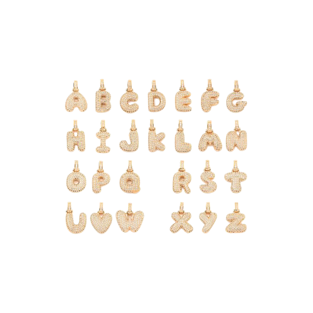 Light Gold Rhinestone Bubble Initial Letter Necklace