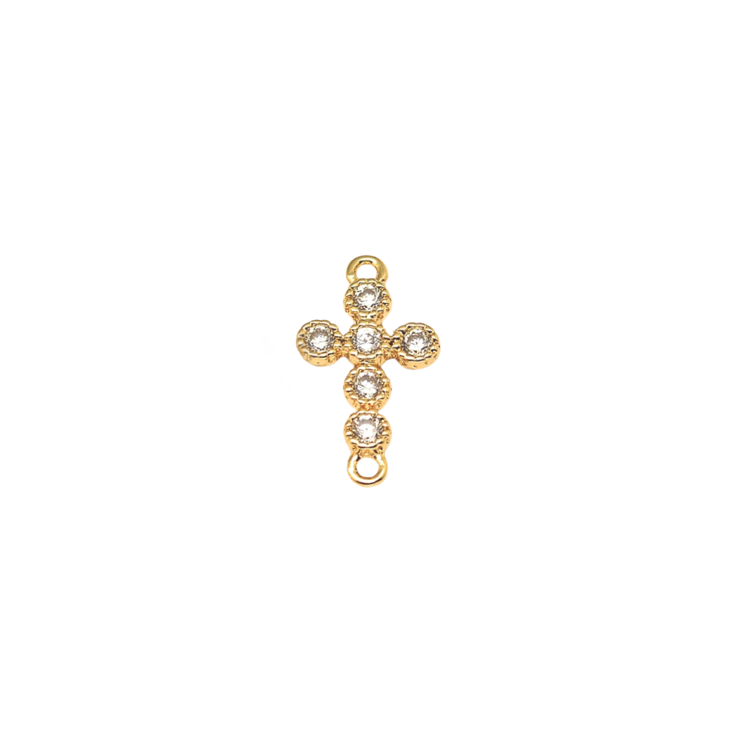 Front view of the Gold Bubble Rhinestone Connector Cross