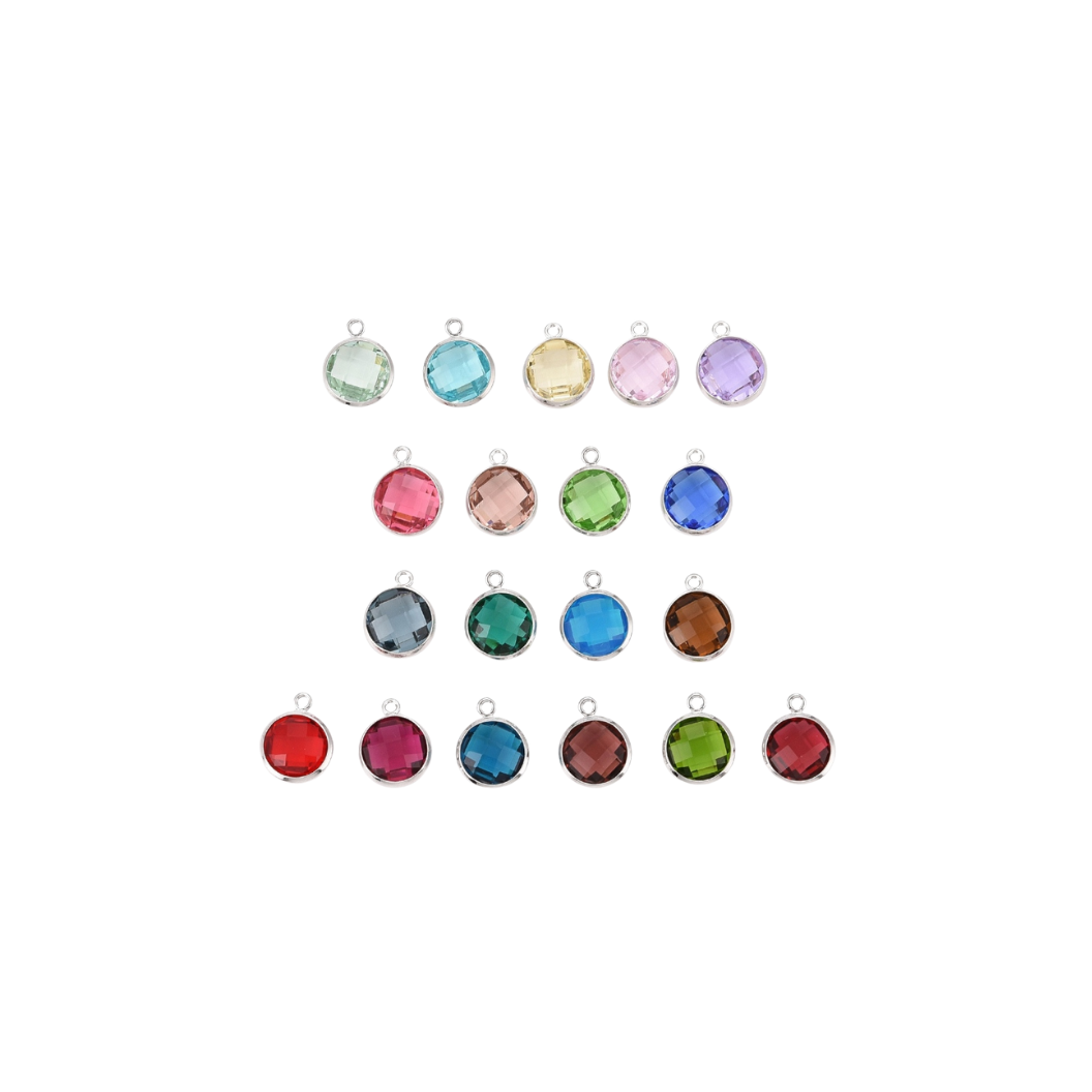 Front View of the Silver Micro Glass Stone Charm | Assorted