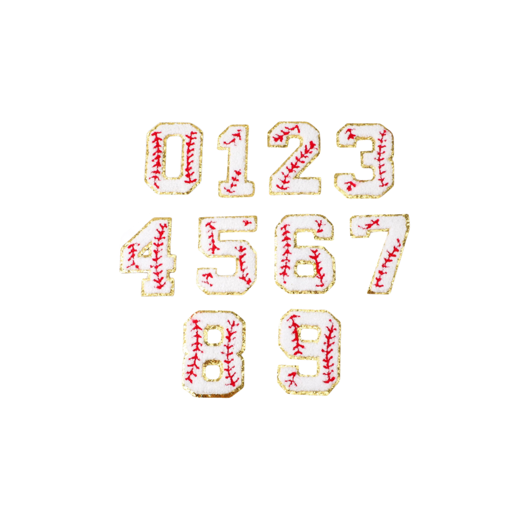 Front View of the Baseball Number with Gold Glitter Patch Set
