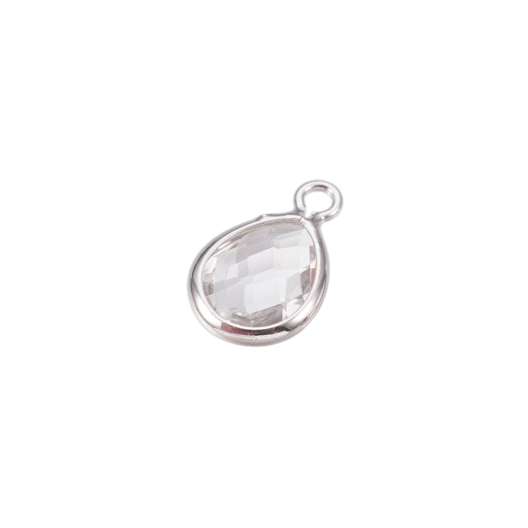 Silver Framed Clear Teardrop Charm