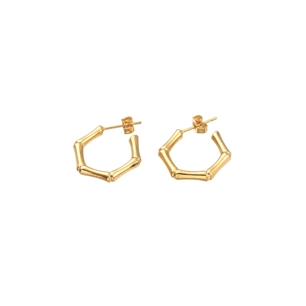 Gold Bamboo Half Hoop Earrings | Pair