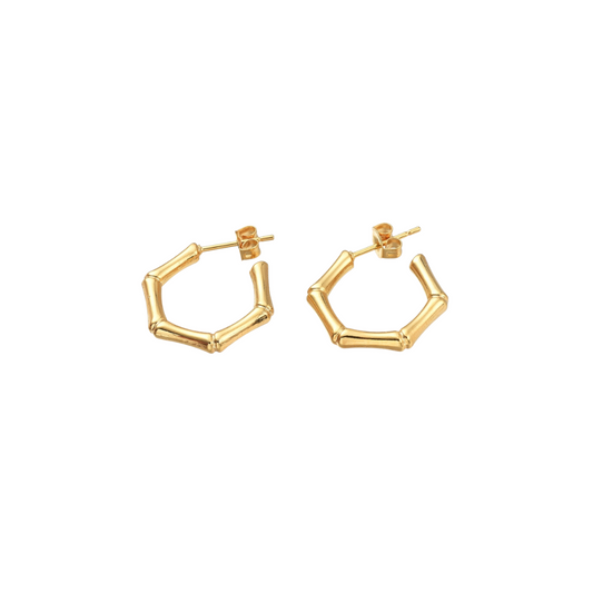 Gold Bamboo Half Hoop Earrings | Pair
