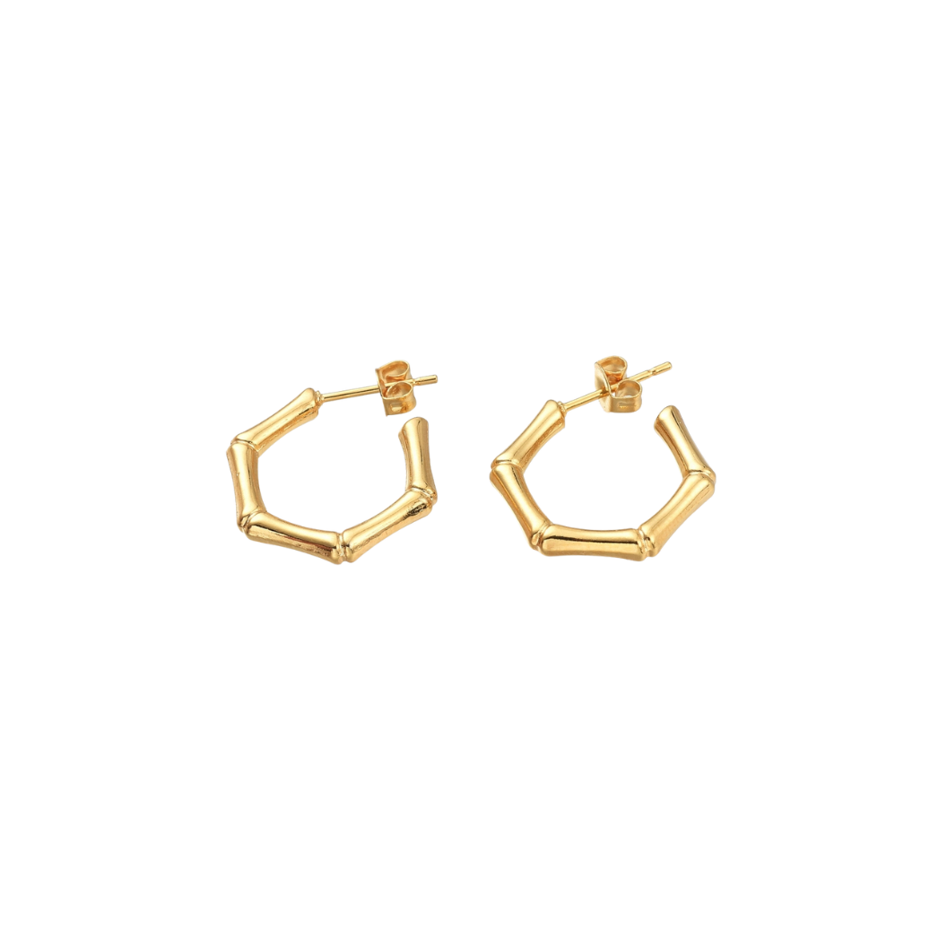 Transparent Gold Bamboo Half Hoop Earrings | Pair