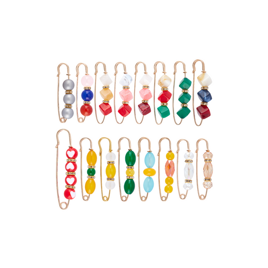 Set of colorful beaded hair clips on a white background