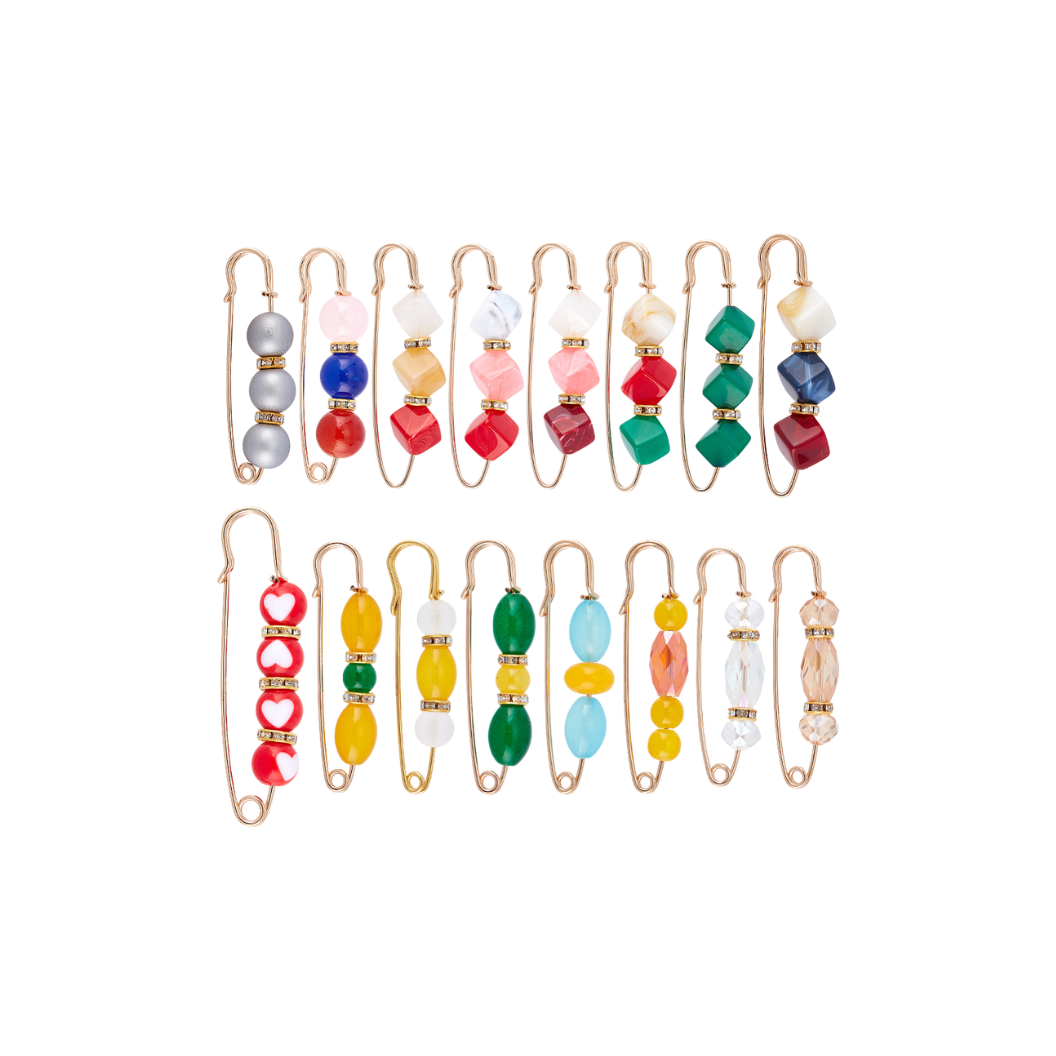 Set of colorful beaded hair clips on a white background