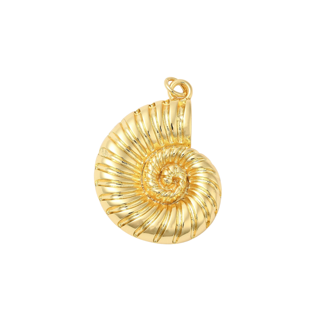 Gold spiral pendant on a white background