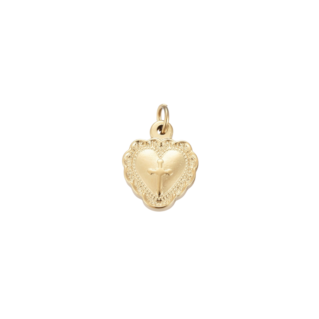 Front view of the Gold Vintage "Cross My Heart" Charm
