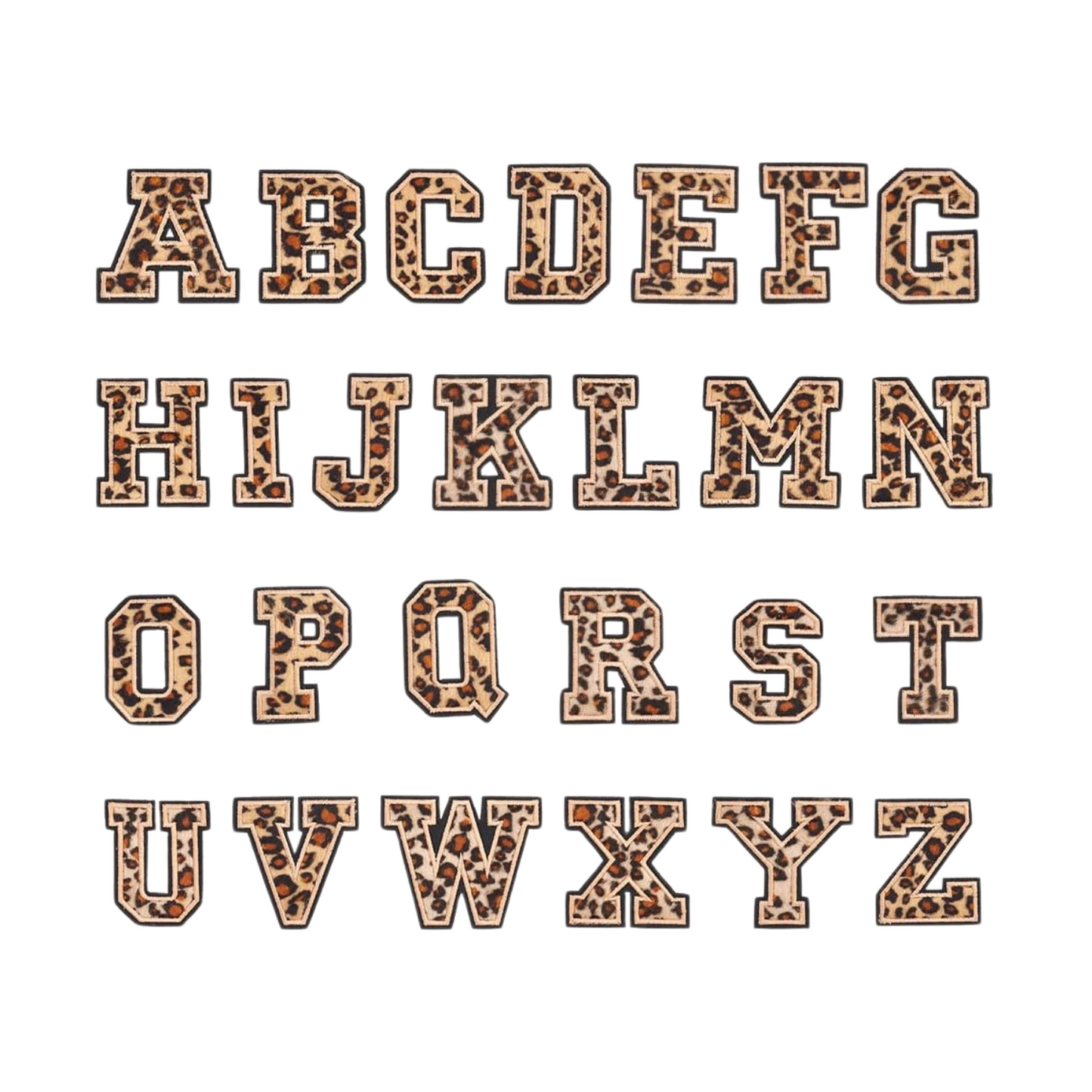 Assortment & Front View of Leopard Print Letter Patches-Set