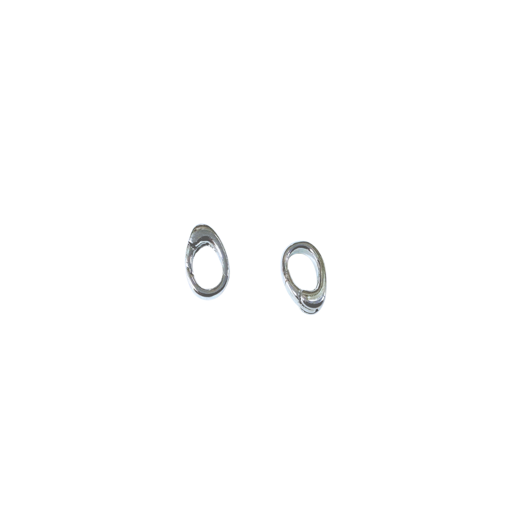 Pair of silver hoop earrings on a white background
