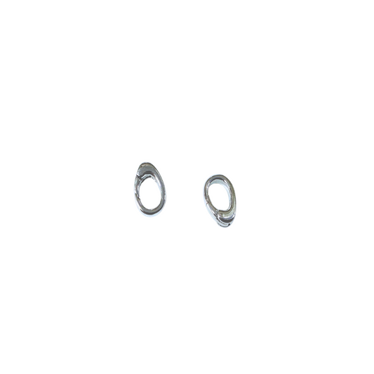 Pair of silver hoop earrings on a white background