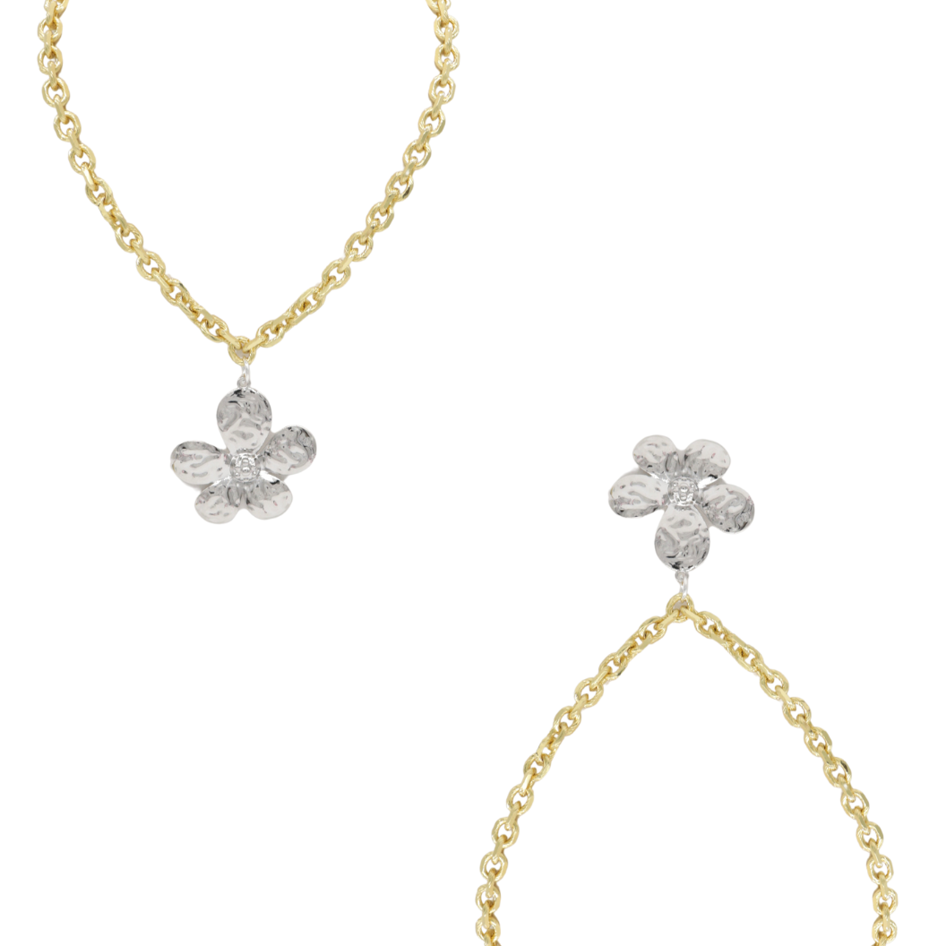 Gold Jamesyn Necklace with Silver 5 Petal Flower Charm