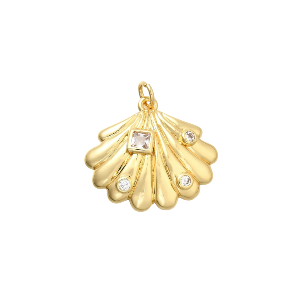 Gold Lyra Shell with Cubic Zirconia Charm