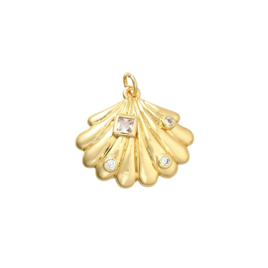 Gold Lyra Shell with Cubic Zirconia Charm