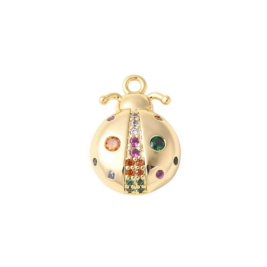 Gold Beetle with Mulit Color Pave Charm