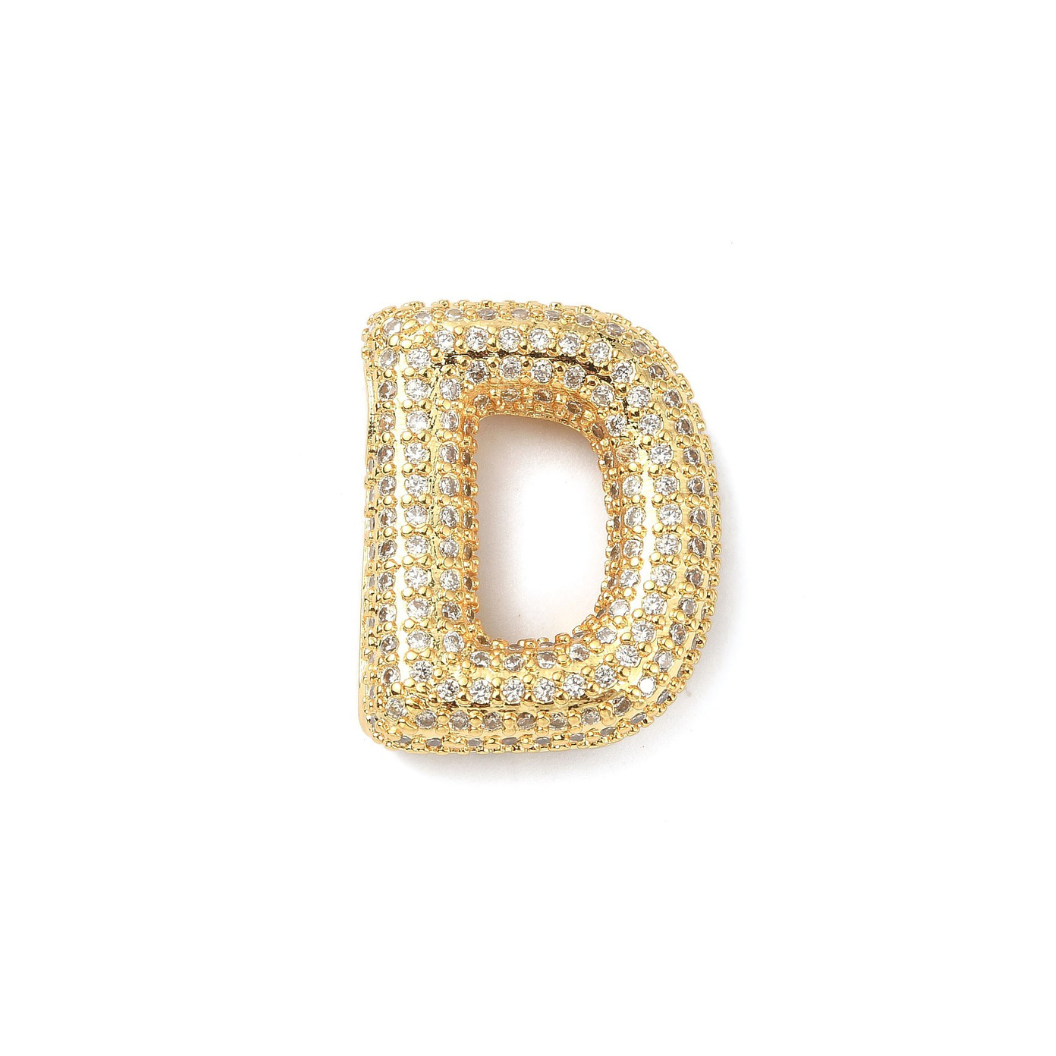 Gold Slider Rhinestone Bubble Initial Charm