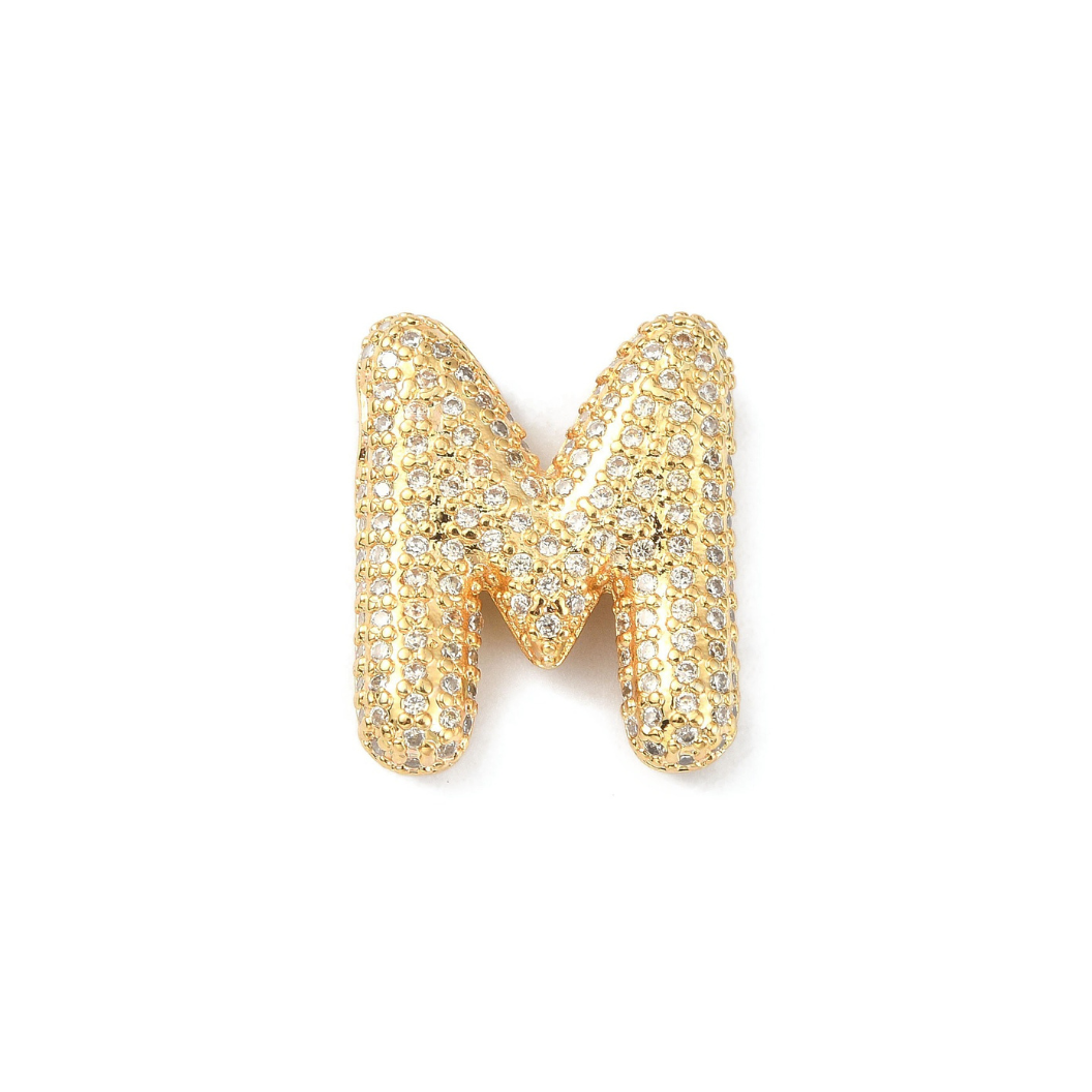 Gold Slider Rhinestone Bubble Initial Charm