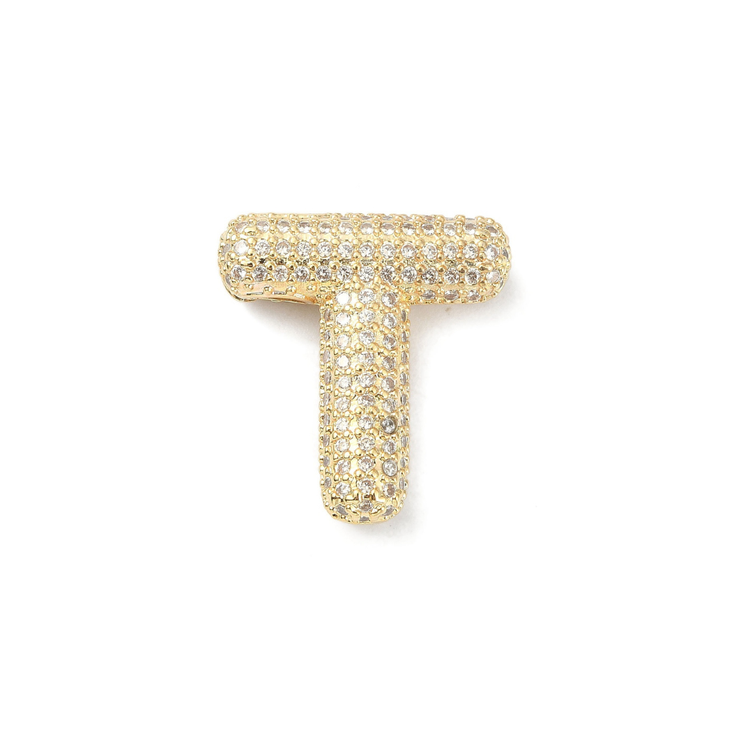 Gold Slider Rhinestone Bubble Initial Charm