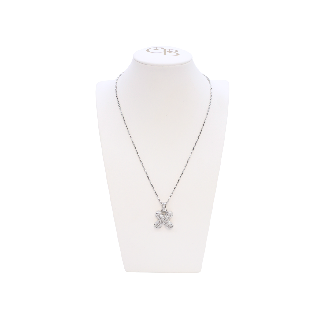 Front view of the Silver Rhinestone Bubble Letter Necklace | Letter X