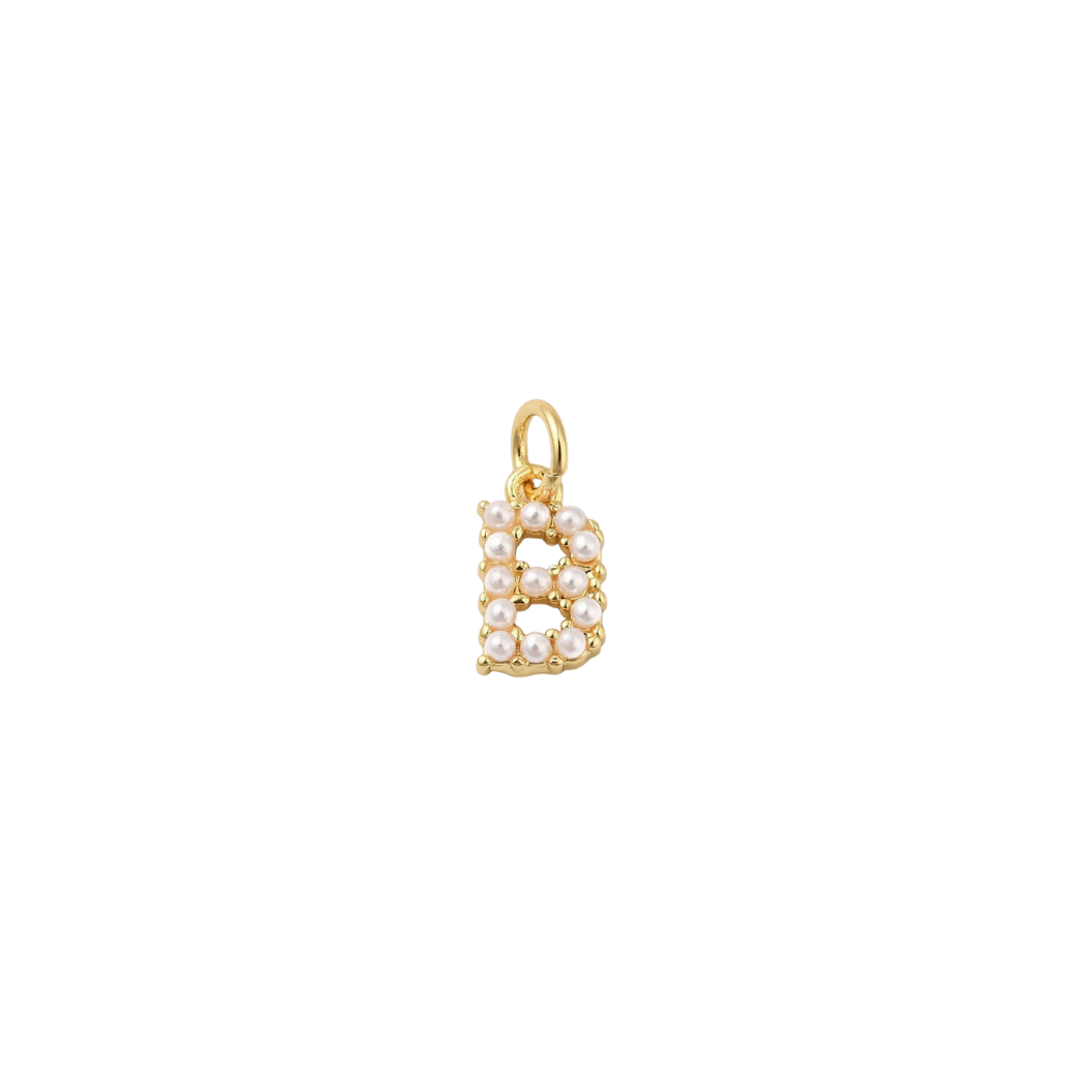 Transparent view of the Gold Micro Pearl Initial Letter | Alphabet Charm | B