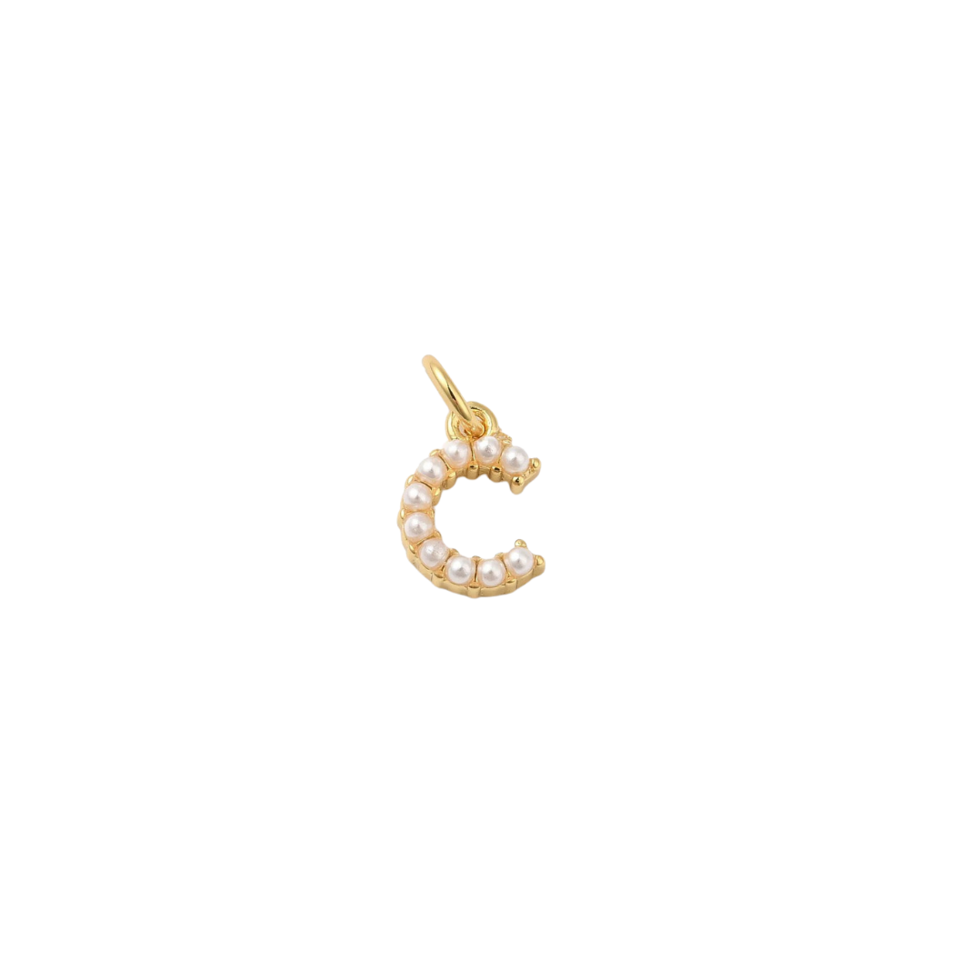 Transparent view of the Gold Micro Pearl Initial Letter | Alphabet Charm | C