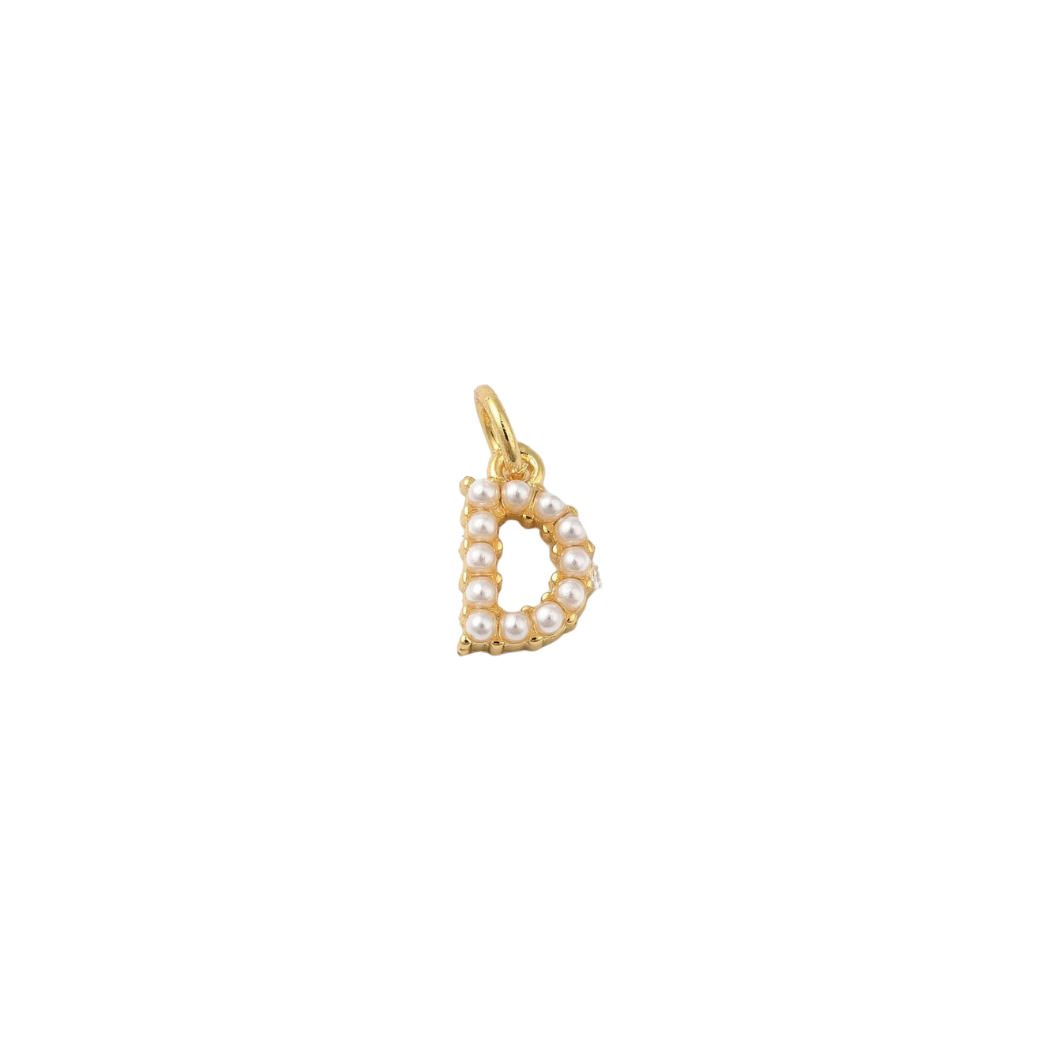 Transparent view of the Gold Micro Pearl Initial Letter | Alphabet Charm | D