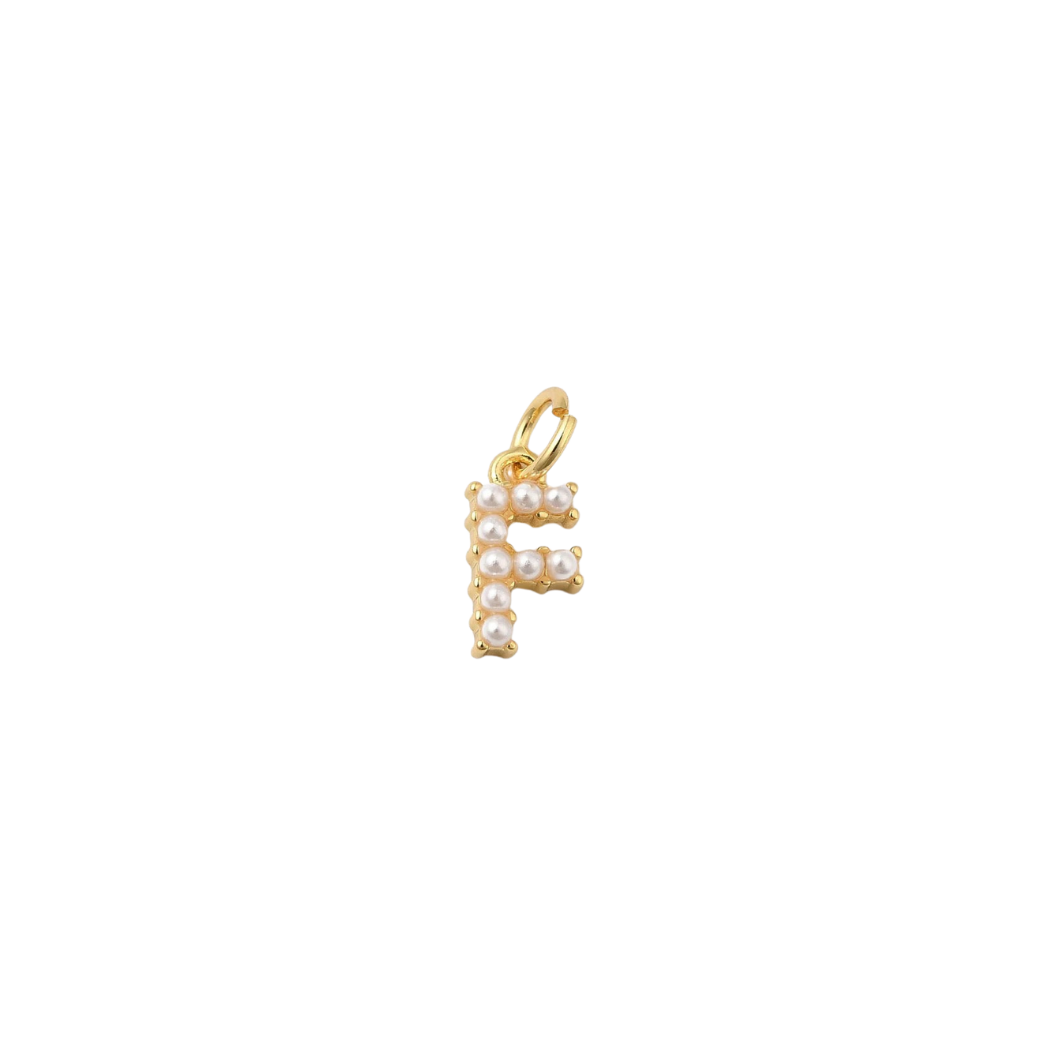 Transparent view of the Gold Micro Pearl Initial Letter | Alphabet Charm | F