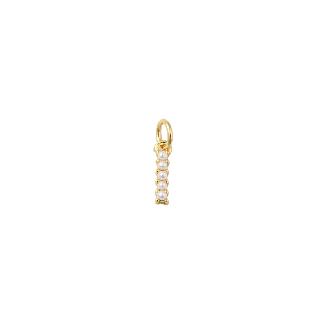 Transparent view of the Gold Micro Pearl Initial Letter | Alphabet Charm | I