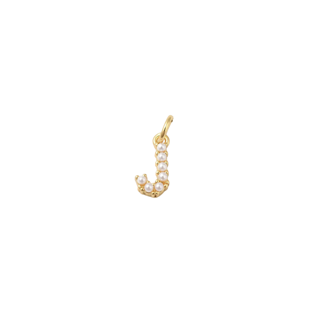 Transparent view of the Gold Micro Pearl Initial Letter | Alphabet Charm | J
