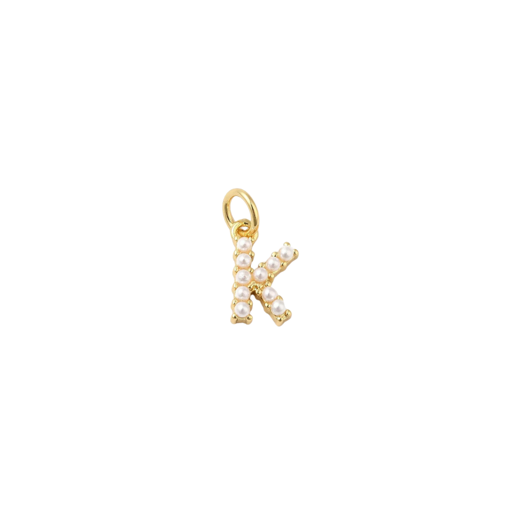 Transparent view of the Gold Micro Pearl Initial Letter | Alphabet Charm | K