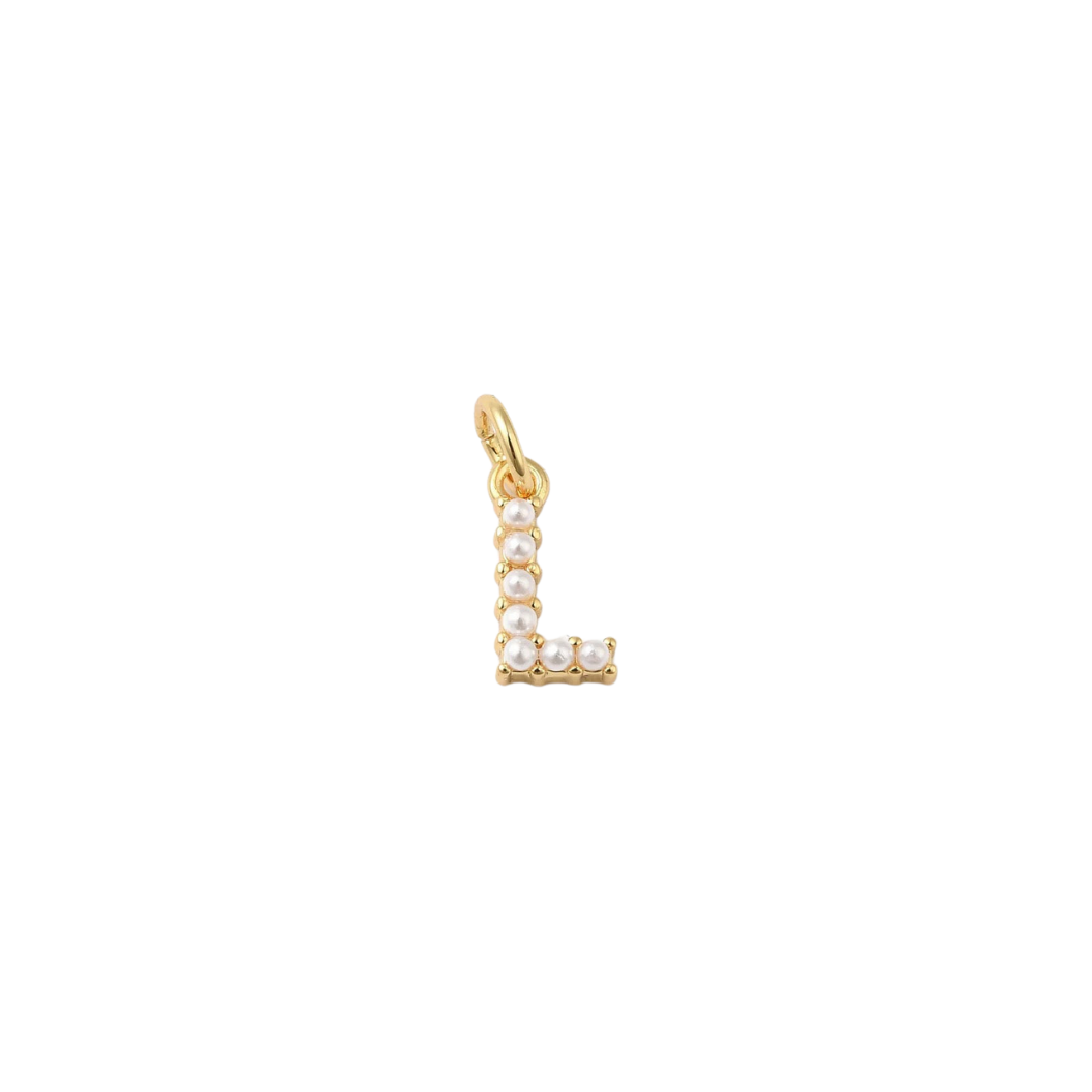Transparent view of the Gold Micro Pearl Initial Letter | Alphabet Charm | L