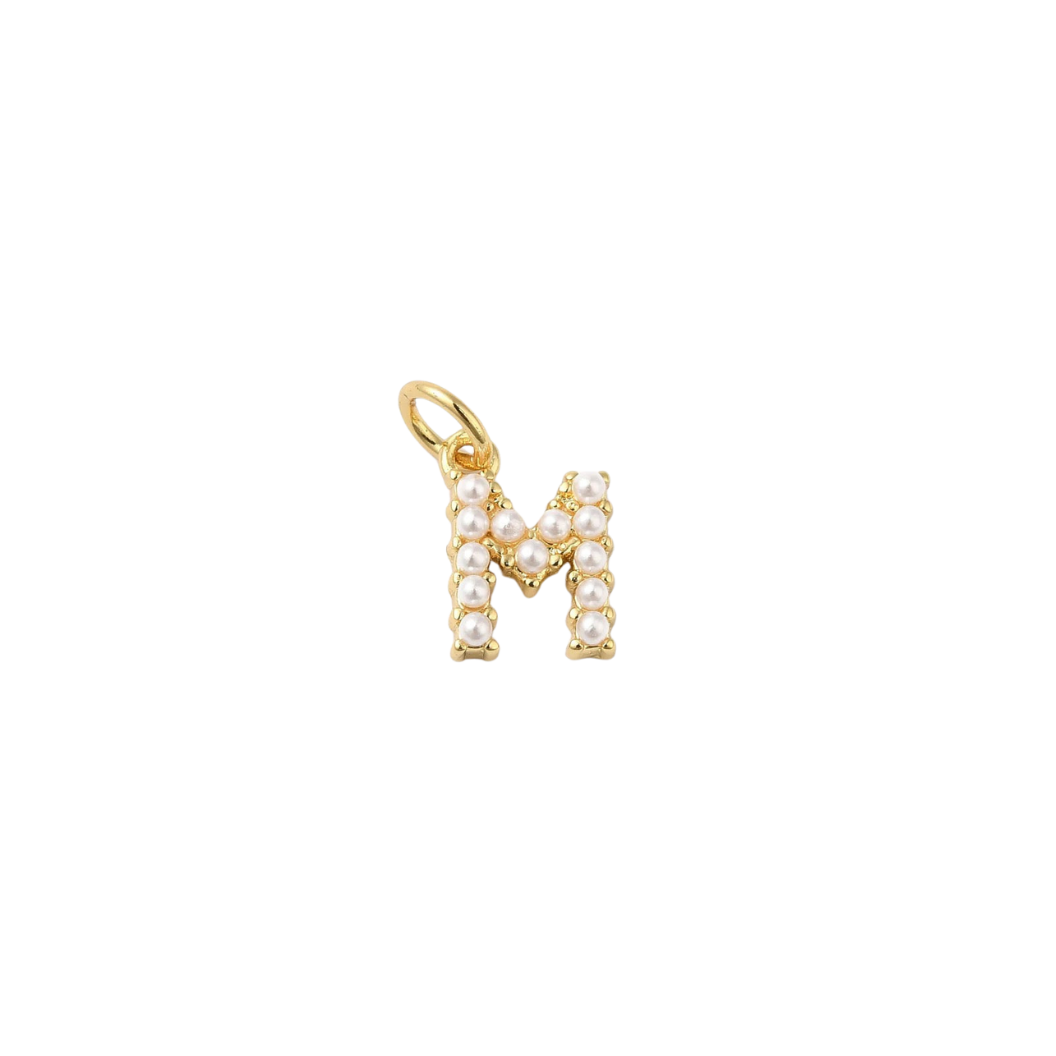 Transparent view of the Gold Micro Pearl Initial Letter | Alphabet Charm | M
