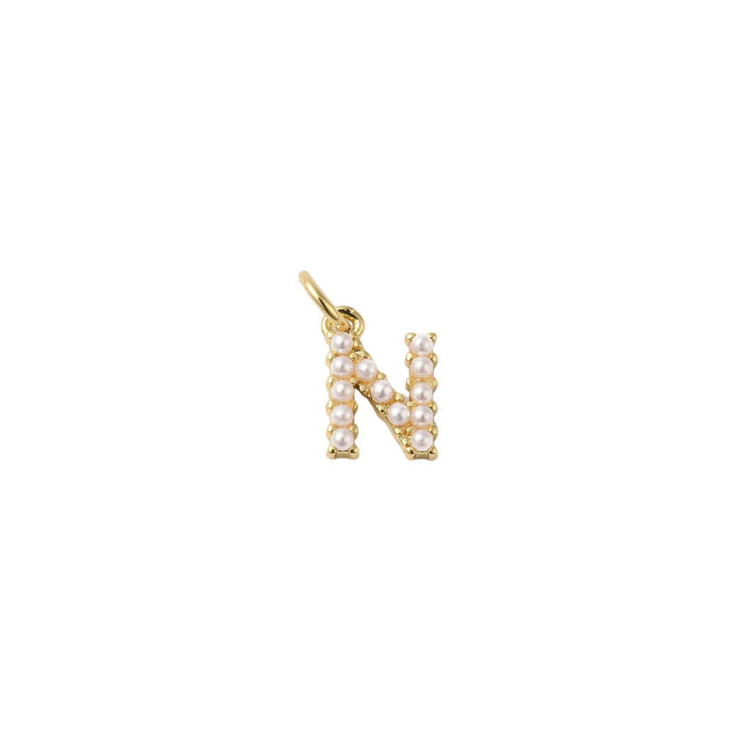 Transparent view of the Gold Micro Pearl Initial Letter | Alphabet Charm | N