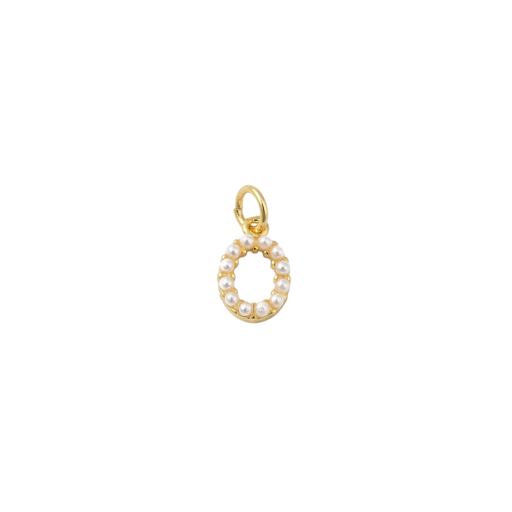 Transparent view of the Gold Micro Pearl Initial Letter | Alphabet Charm | O