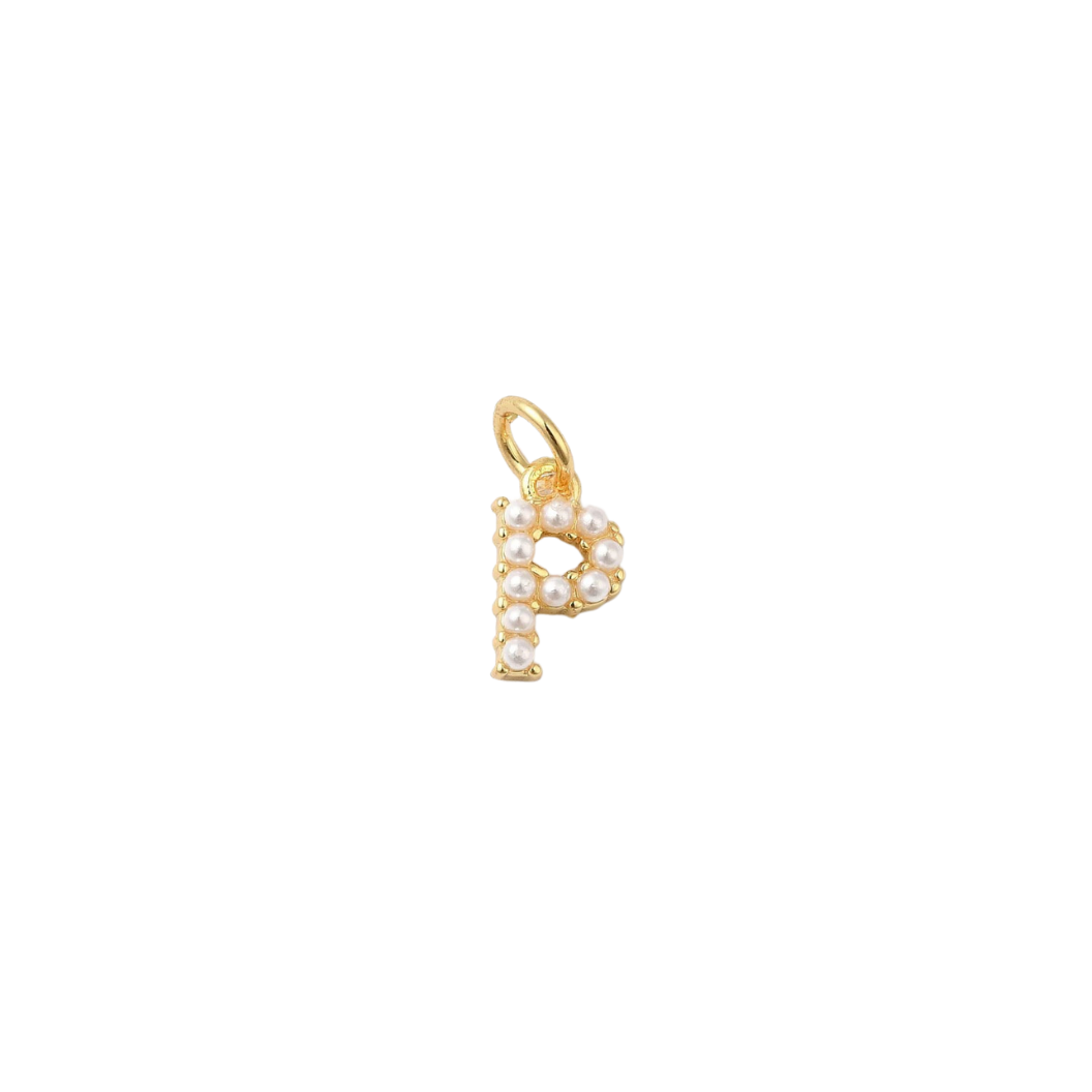 Transparent view of the Gold Micro Pearl Initial Letter | Alphabet Charm | P