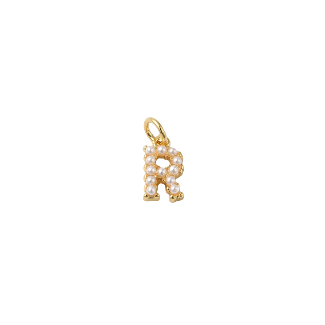 Transparent view of the Gold Micro Pearl Initial Letter | Alphabet Charm | R