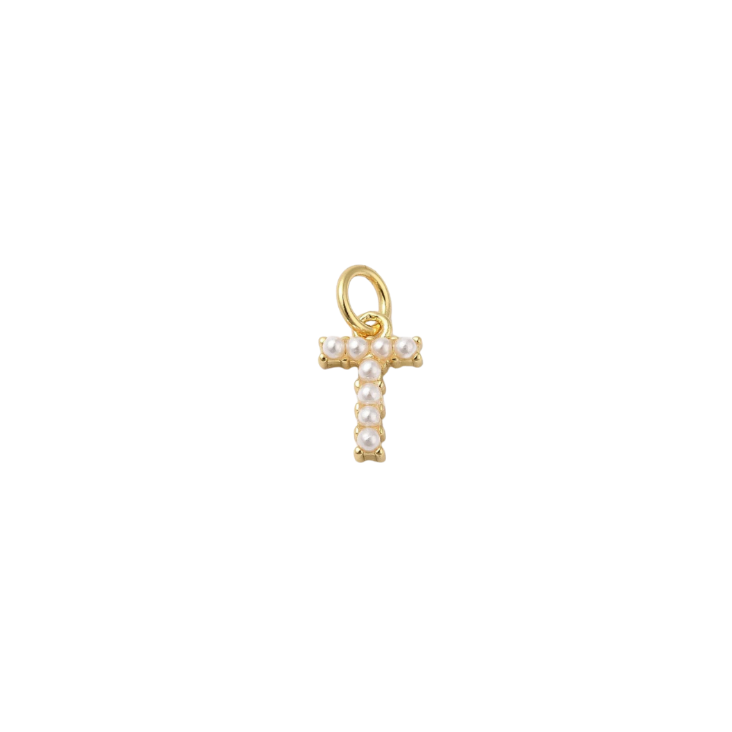 Transparent view of the Gold Micro Pearl Initial Letter | Alphabet Charm | T