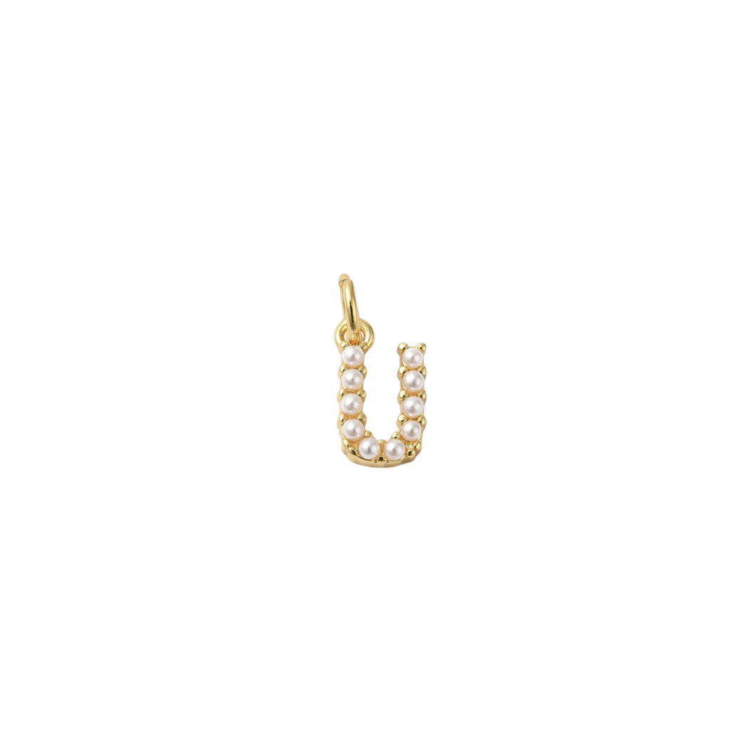 Transparent view of the Gold Micro Pearl Initial Letter | Alphabet Charm | U
