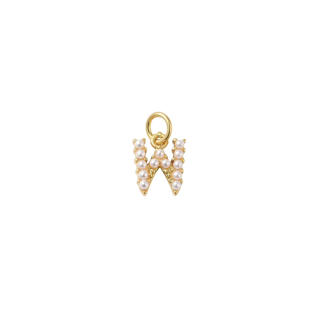 Transparent view of the Gold Micro Pearl Initial Letter | Alphabet Charm | W