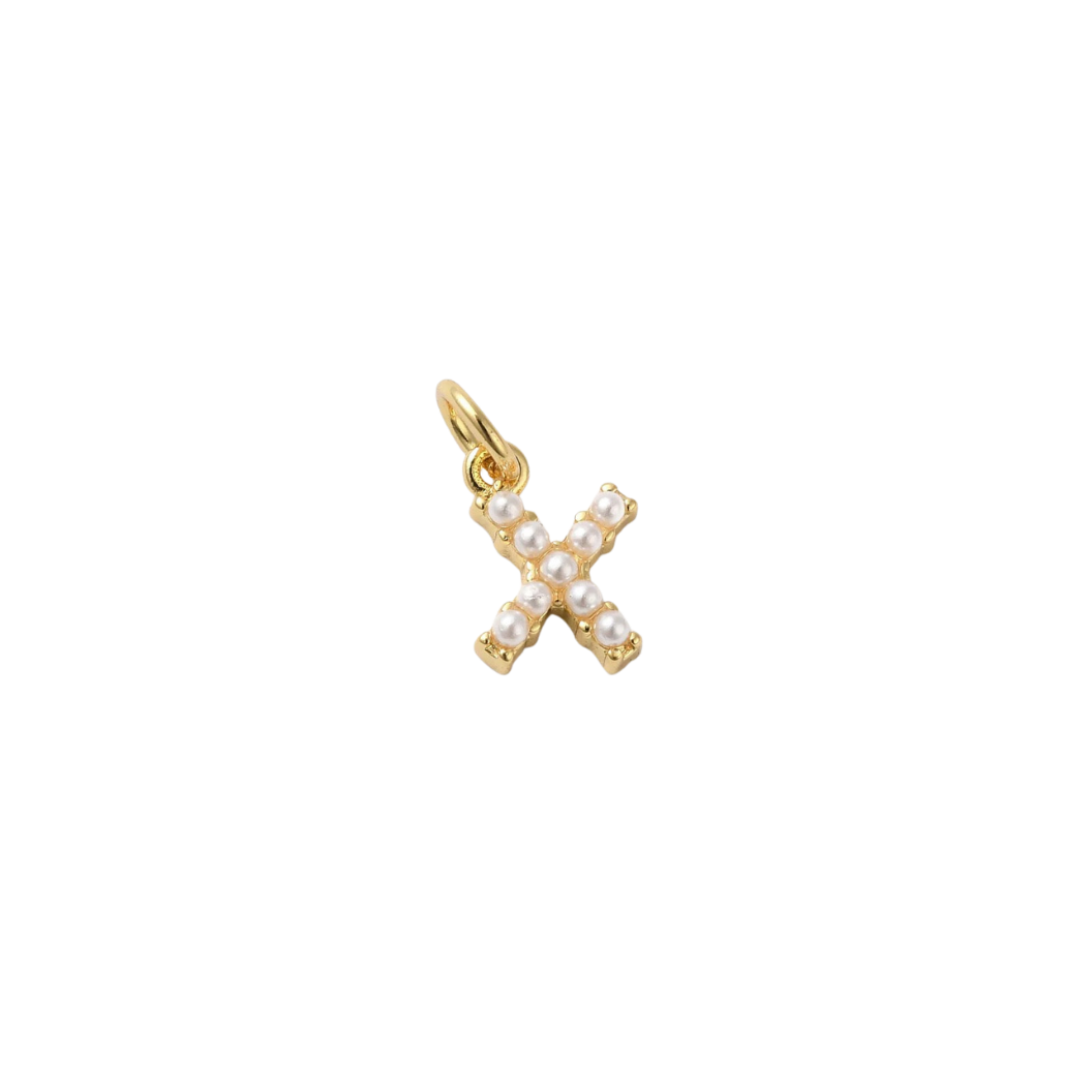 Transparent view of the Gold Micro Pearl Initial Letter | Alphabet Charm | X