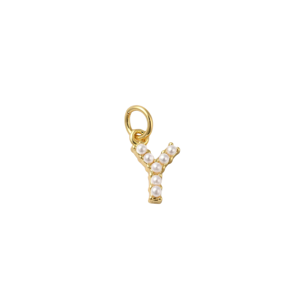Transparent view of the Gold Micro Pearl Initial Letter | Alphabet Charm | Y