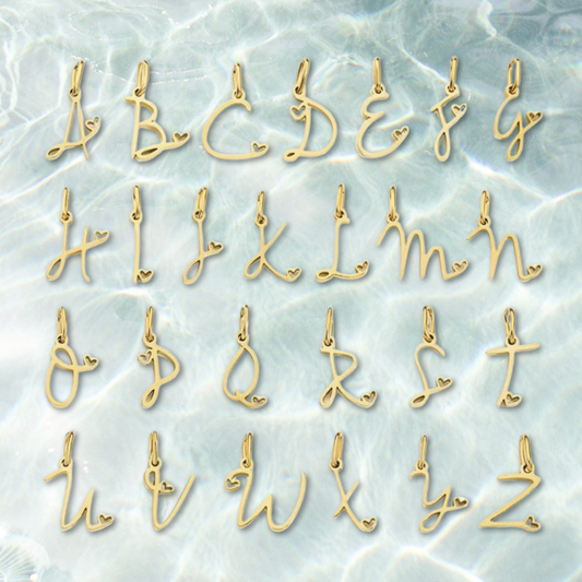 Gold Cursive Initial Letter Set | Waterproof Stainless Steel Charm Set