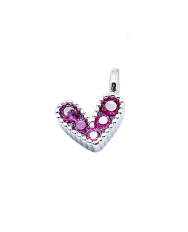 Silver Pink Stone Heart Charm