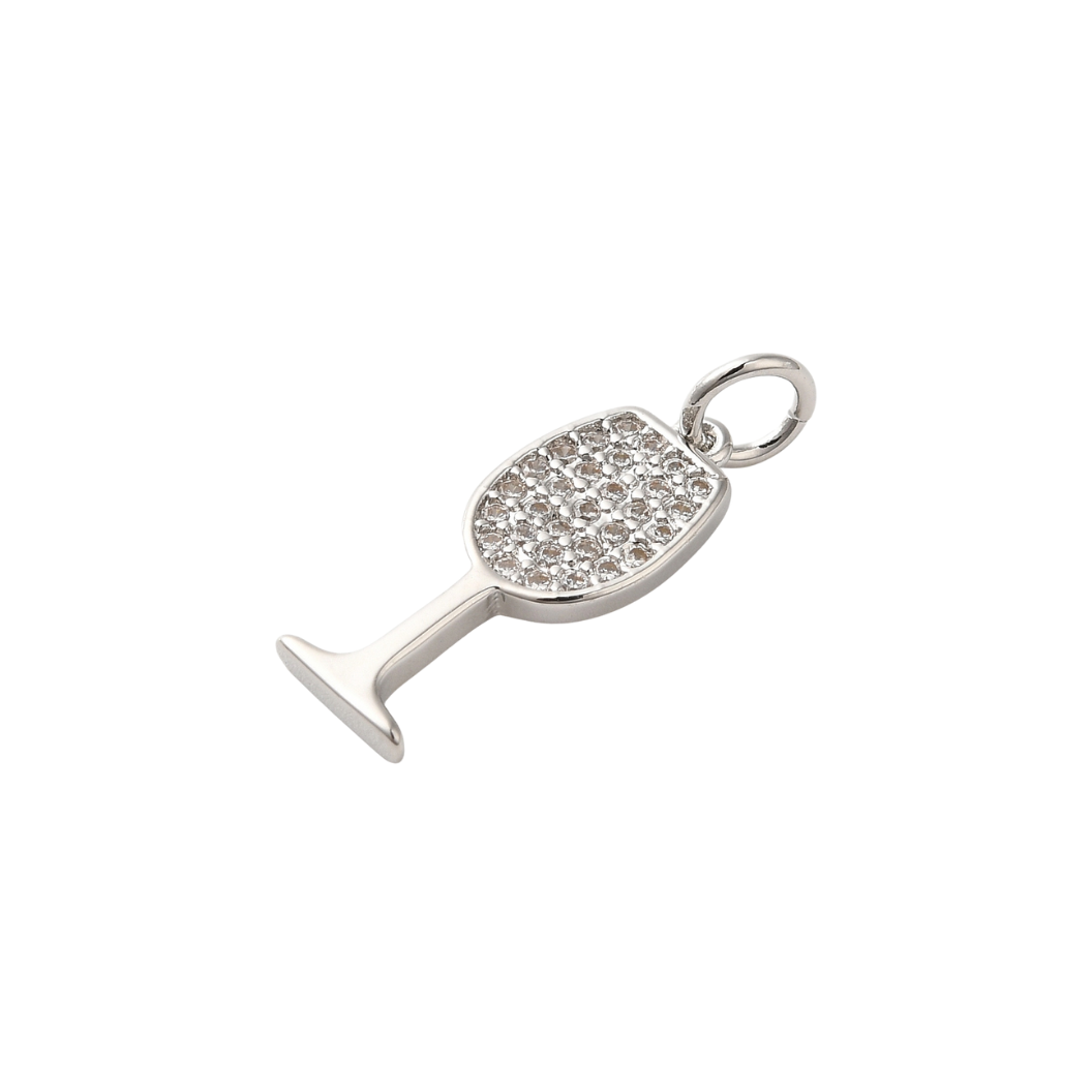 Side View Silver Cubic Zirconia Wine Glass Charm