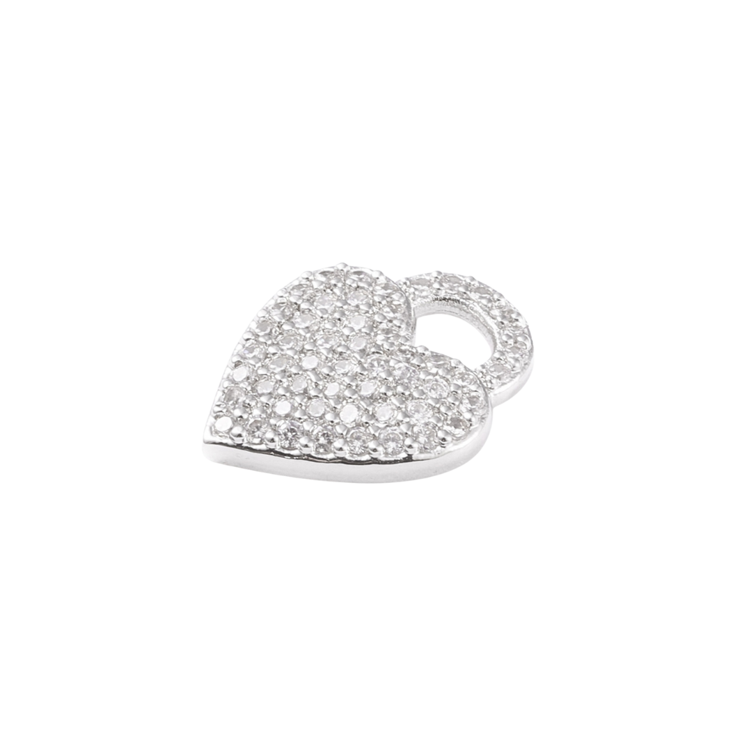 Side View Silver Sparkle Heart with Cubic Zirconia Charm