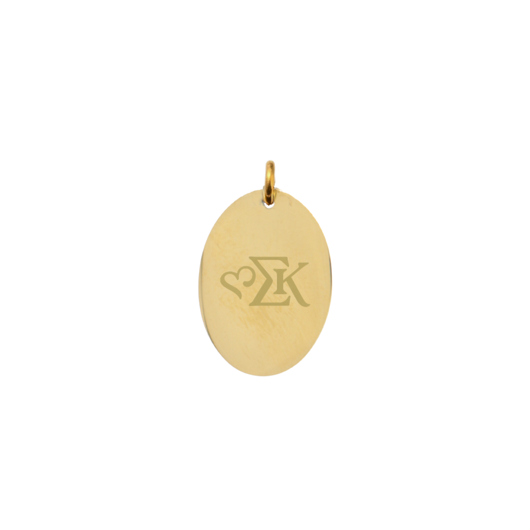 Sigma Kappa gold large oval charm with greek letters icon front view