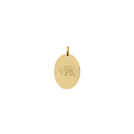 Sigma Kappa gold small oval charm with greek letters icon front view